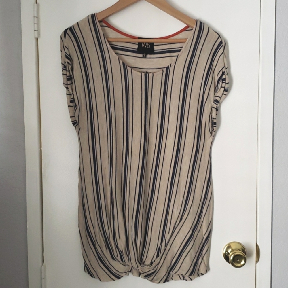 Anthropologie W5 medium cream navy striped cap sleeve top